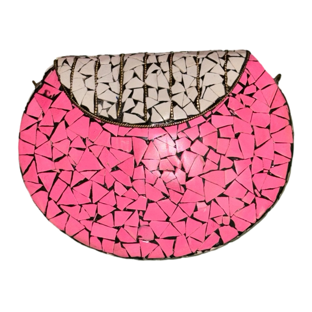RAMLA pink white gold Handmade Mosaic Clutch Made in Morocco